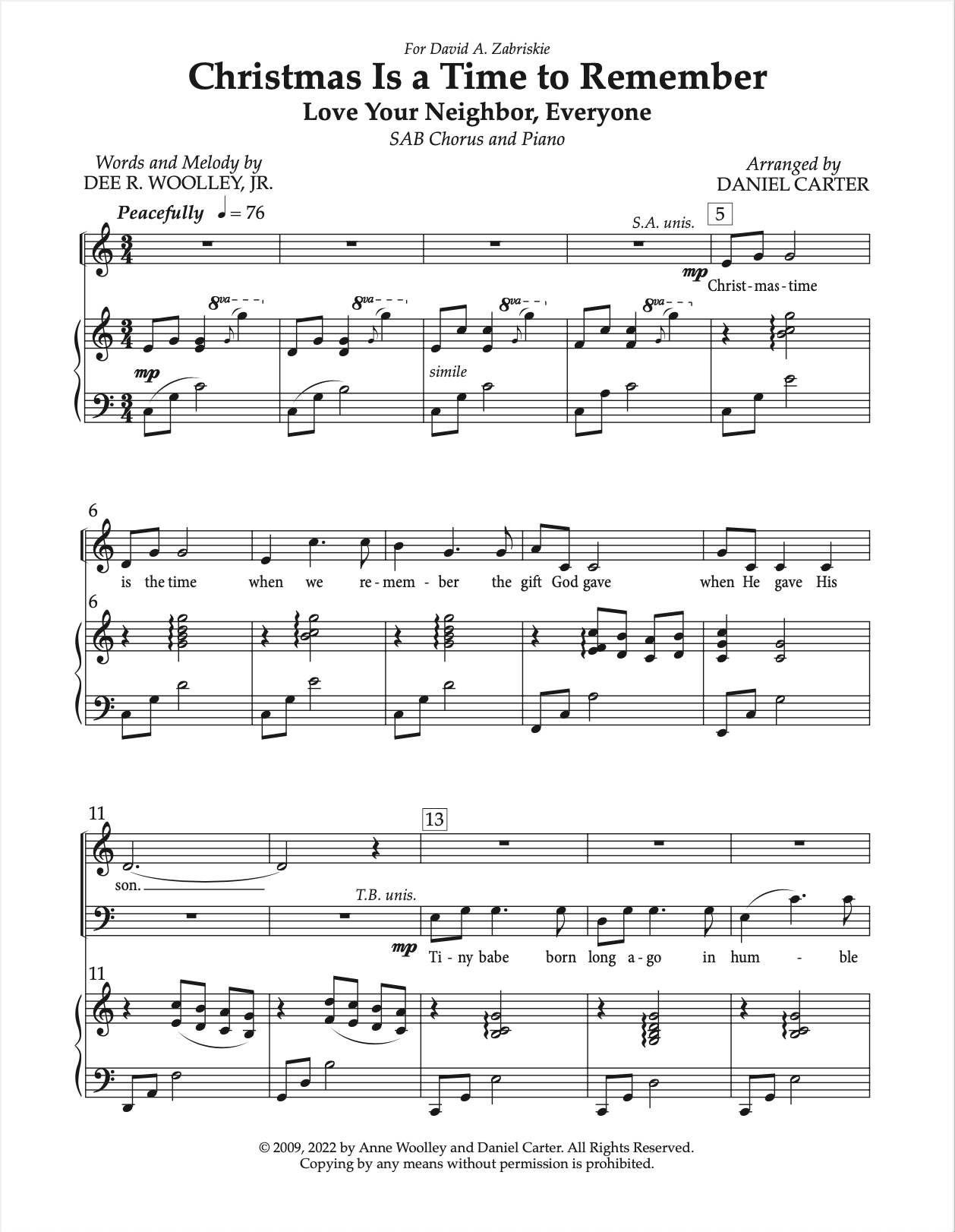 Christmas Is a Time to Remember—SAB Chorus and Piano — Daniel